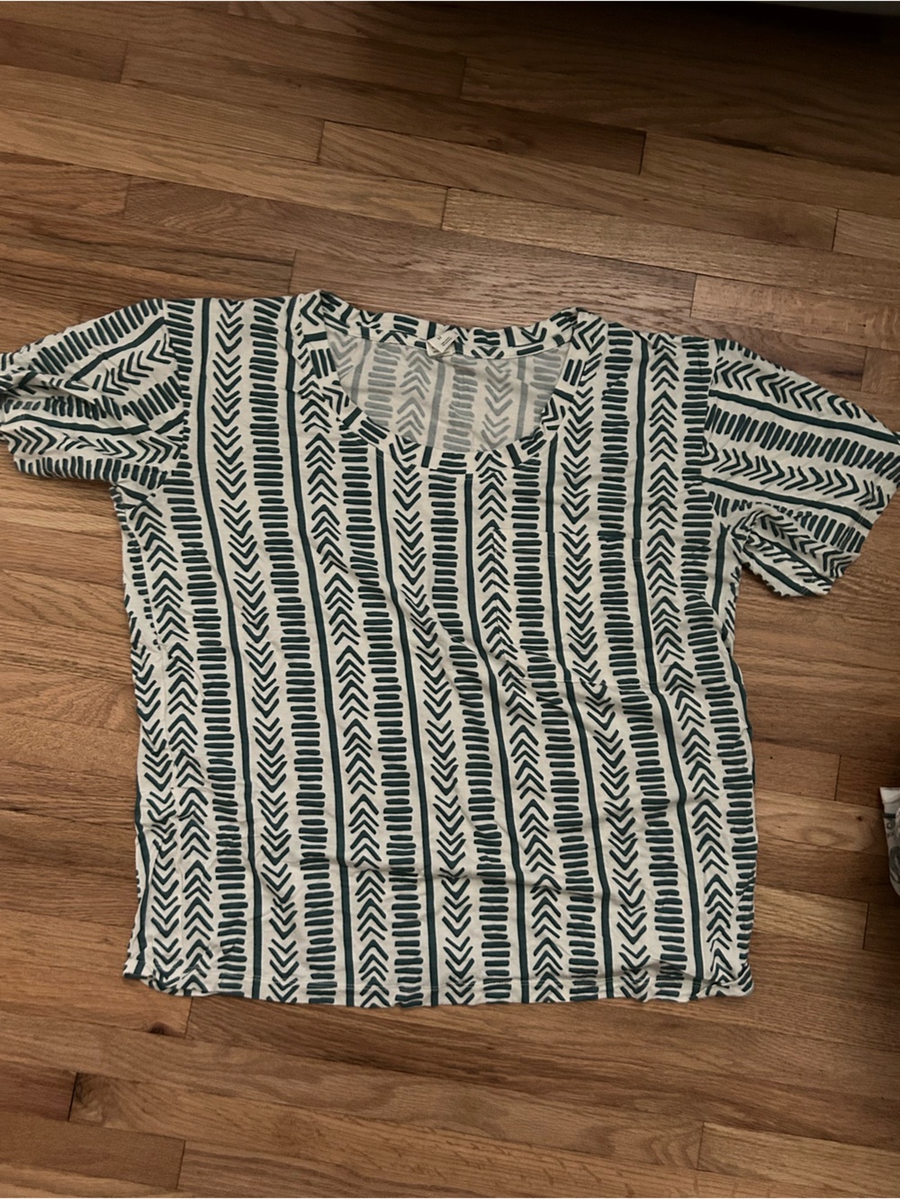 kate quinn Cream and Teal Geometric Stripe Knit Top
